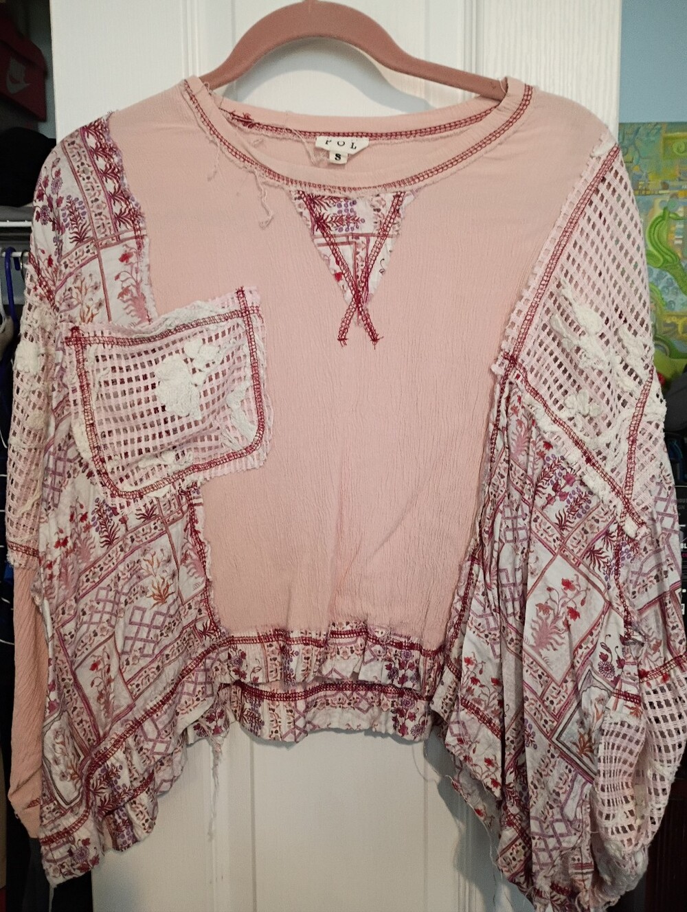 POL Pink Patchwork Boho Tunic Top